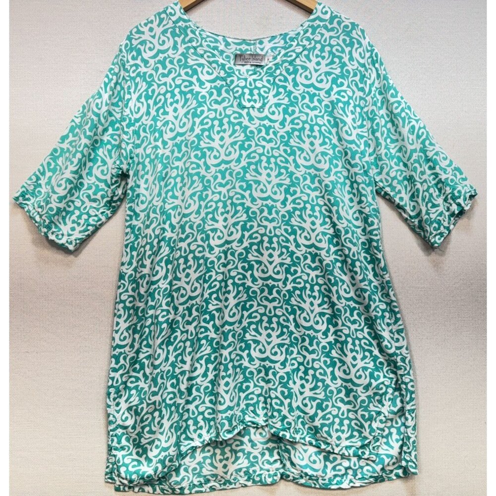 Tybee Island Clothing Company Women's Top Size M Blue Abstract Half Sleeve